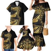 Polynesia Family Matching Mermaid Dress and Hawaiian Shirt Black & Gold Fancy Plumeria LT7 - Polynesian Pride
