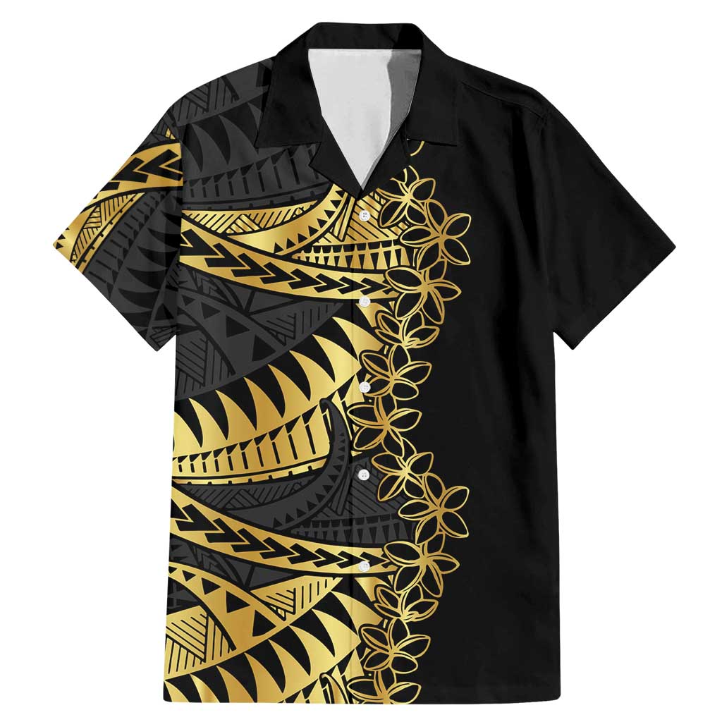Polynesia Family Matching Mermaid Dress and Hawaiian Shirt Black & Gold Fancy Plumeria LT7 Dad's Shirt - Short Sleeve Black Gold - Polynesian Pride
