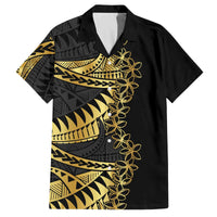 Polynesia Family Matching Off The Shoulder Long Sleeve Dress and Hawaiian Shirt Black & Gold Fancy Plumeria LT7 Dad's Shirt - Short Sleeve Black Gold - Polynesian Pride