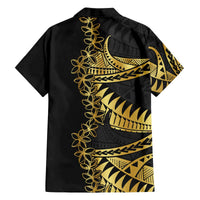 Polynesia Family Matching Off The Shoulder Long Sleeve Dress and Hawaiian Shirt Black & Gold Fancy Plumeria LT7 - Polynesian Pride