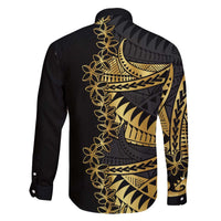 Polynesia Family Matching Off The Shoulder Long Sleeve Dress and Hawaiian Shirt Black & Gold Fancy Plumeria LT7 - Polynesian Pride