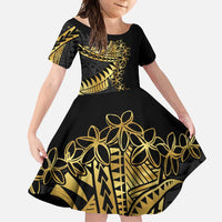 Polynesia Family Matching Short Sleeve Bodycon Dress and Hawaiian Shirt Black & Gold Fancy Plumeria LT7 Daughter's Dress Black Gold - Polynesian Pride