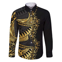 Polynesia Family Matching Short Sleeve Bodycon Dress and Hawaiian Shirt Black & Gold Fancy Plumeria LT7 Dad's Shirt - Long Sleeve Black Gold - Polynesian Pride