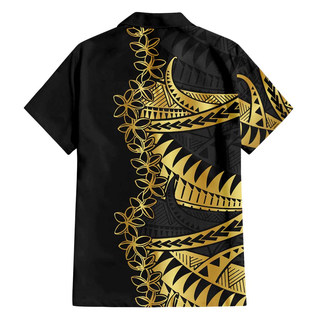 Polynesia Family Matching Tank Maxi Dress and Hawaiian Shirt Black & Gold Fancy Plumeria