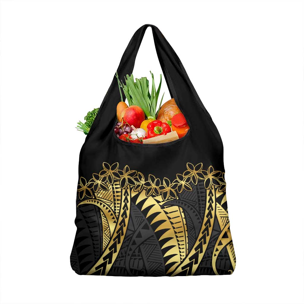 Polynesia Grocery Bag Black & Gold Fancy Plumeria LT7 1-pack One Size Black Gold - Polynesian Pride