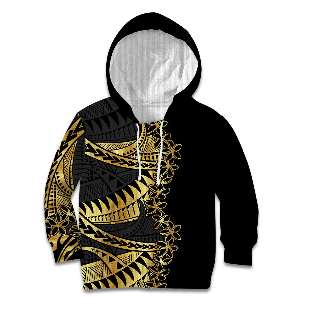 Polynesia Kid Hoodie Black & Gold Fancy Plumeria LT7 Hoodie Black Gold - Polynesian Pride