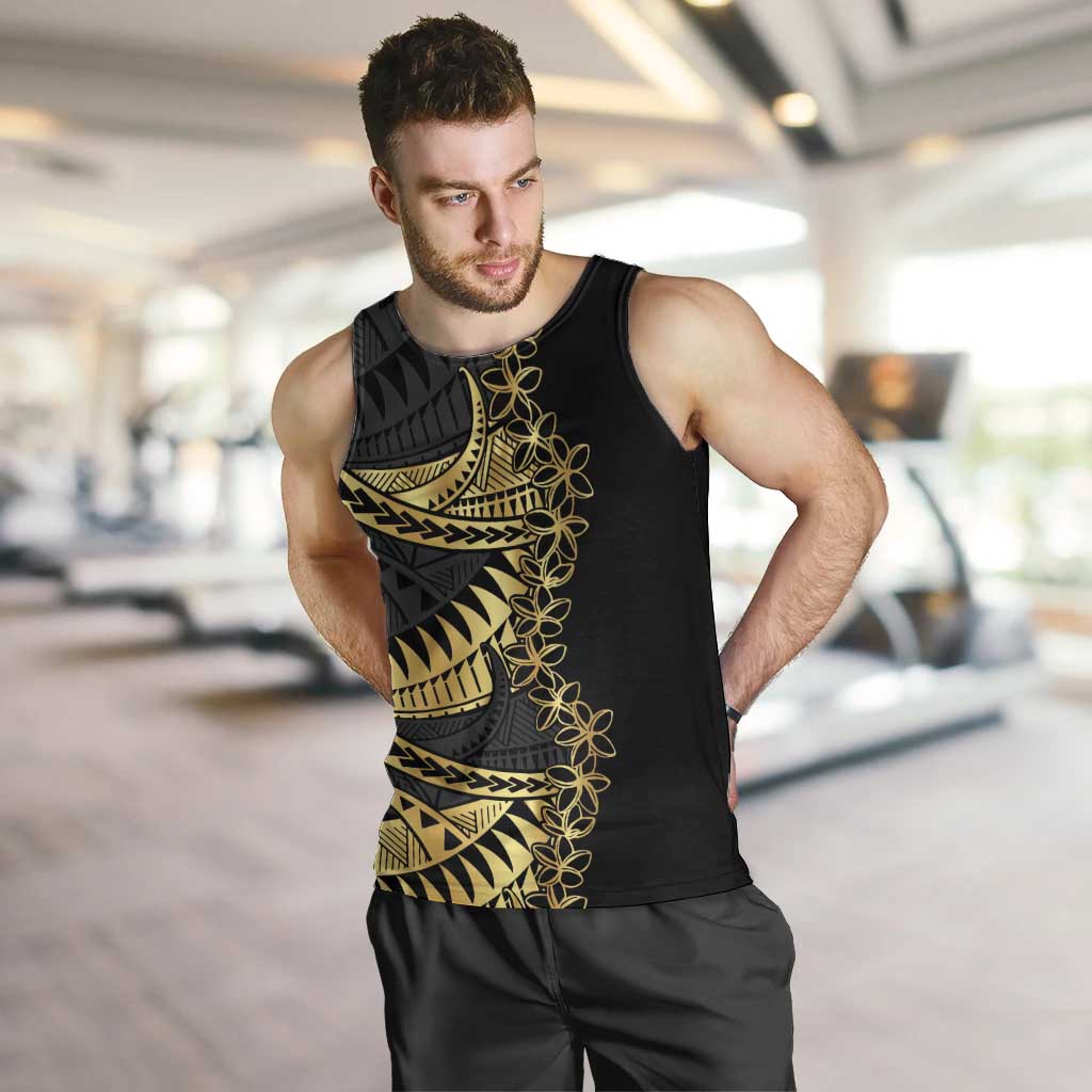 Polynesia Men Tank Top Black & Gold Fancy Plumeria