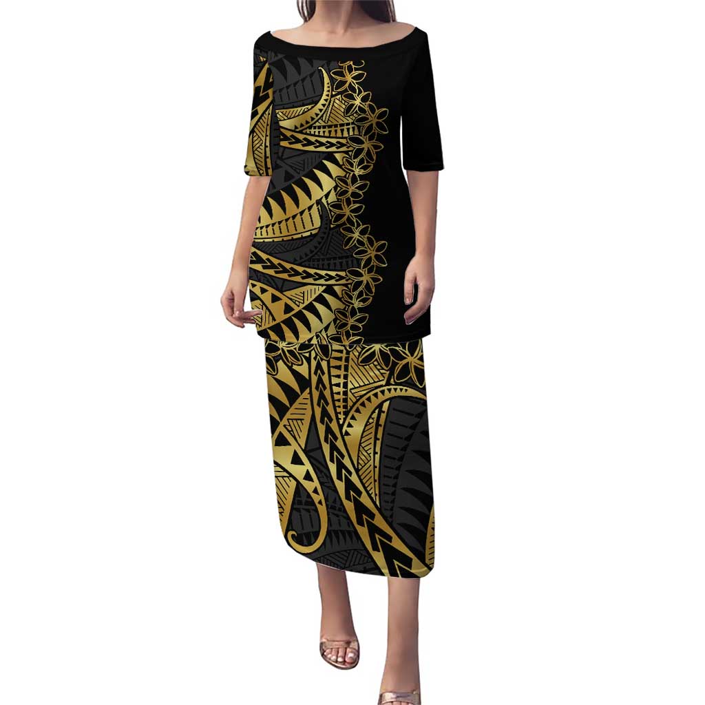 Polynesia Puletasi Black & Gold Fancy Plumeria