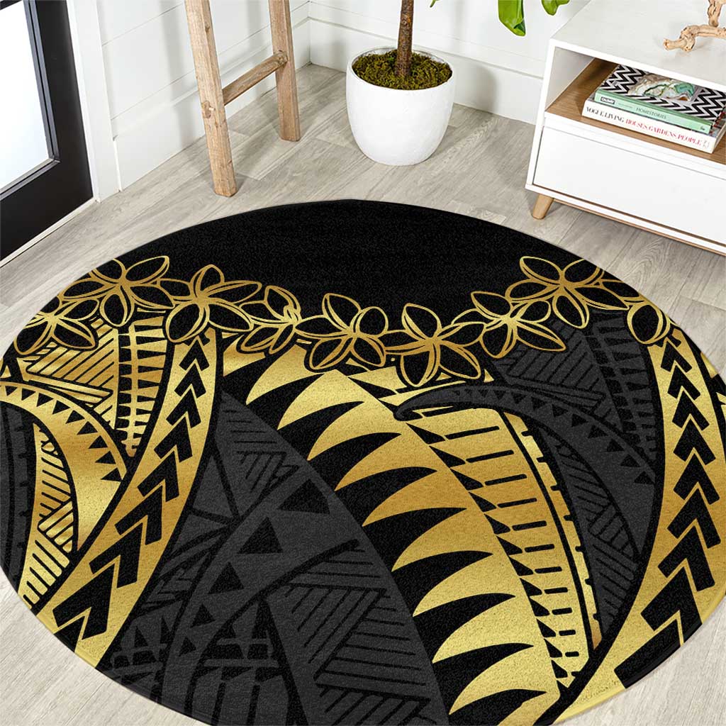 Polynesia Round Carpet Black & Gold Fancy Plumeria LT7 Black Gold - Polynesian Pride
