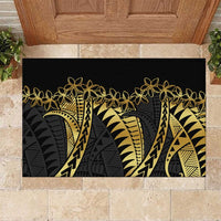Polynesia Rubber Doormat Black & Gold Fancy Plumeria