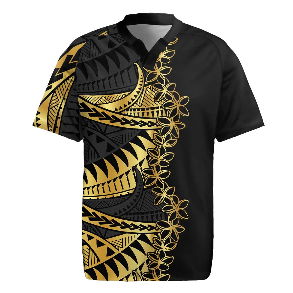 Polynesia Rugby Jersey Black & Gold Fancy Plumeria LT7 Black Gold - Polynesian Pride