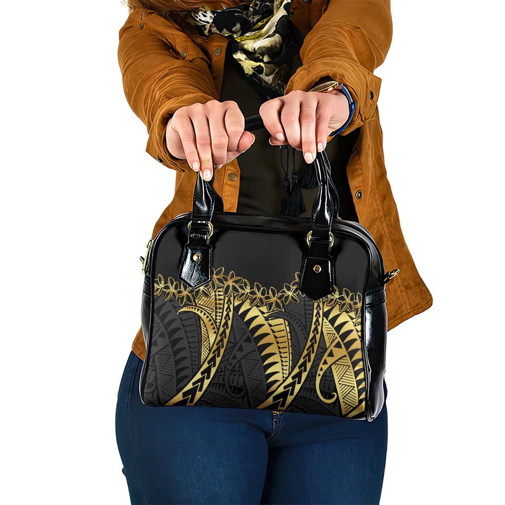 Polynesia Shoulder Handbag Black & Gold Fancy Plumeria LT7 One Size Black Gold - Polynesian Pride