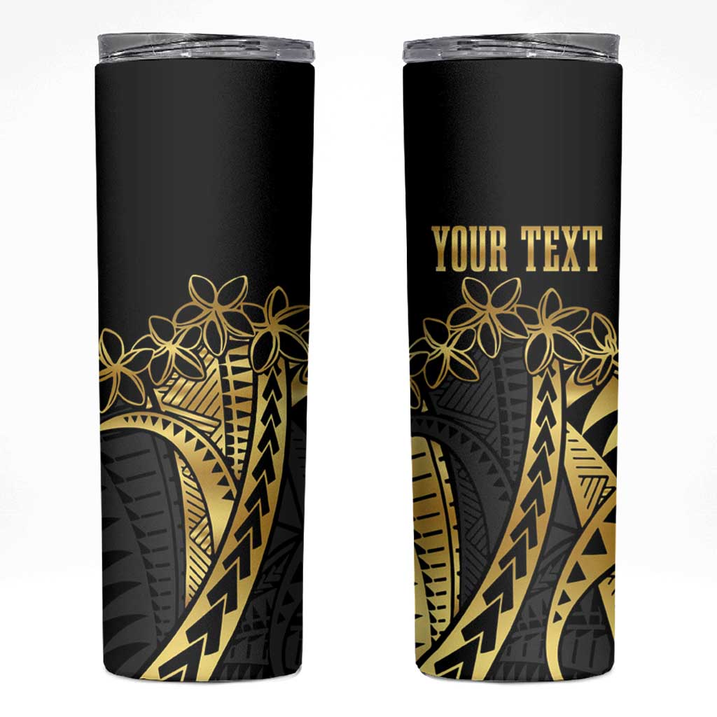 Polynesia Personalised Skinny Tumbler Black & Gold Fancy Plumeria LT7 Black Gold - Polynesian Pride