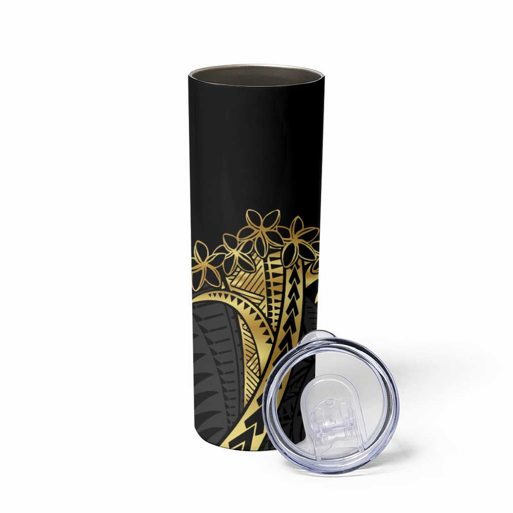 Polynesia Personalised Skinny Tumbler Black & Gold Fancy Plumeria LT7 - Polynesian Pride