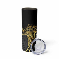 Polynesia Personalised Skinny Tumbler Black & Gold Fancy Plumeria LT7 - Polynesian Pride
