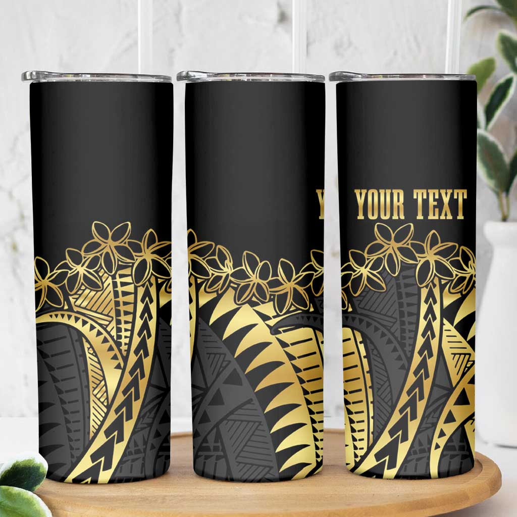 Polynesia Personalised Skinny Tumbler Black & Gold Fancy Plumeria LT7 - Polynesian Pride
