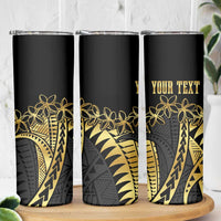 Polynesia Personalised Skinny Tumbler Black & Gold Fancy Plumeria LT7 - Polynesian Pride