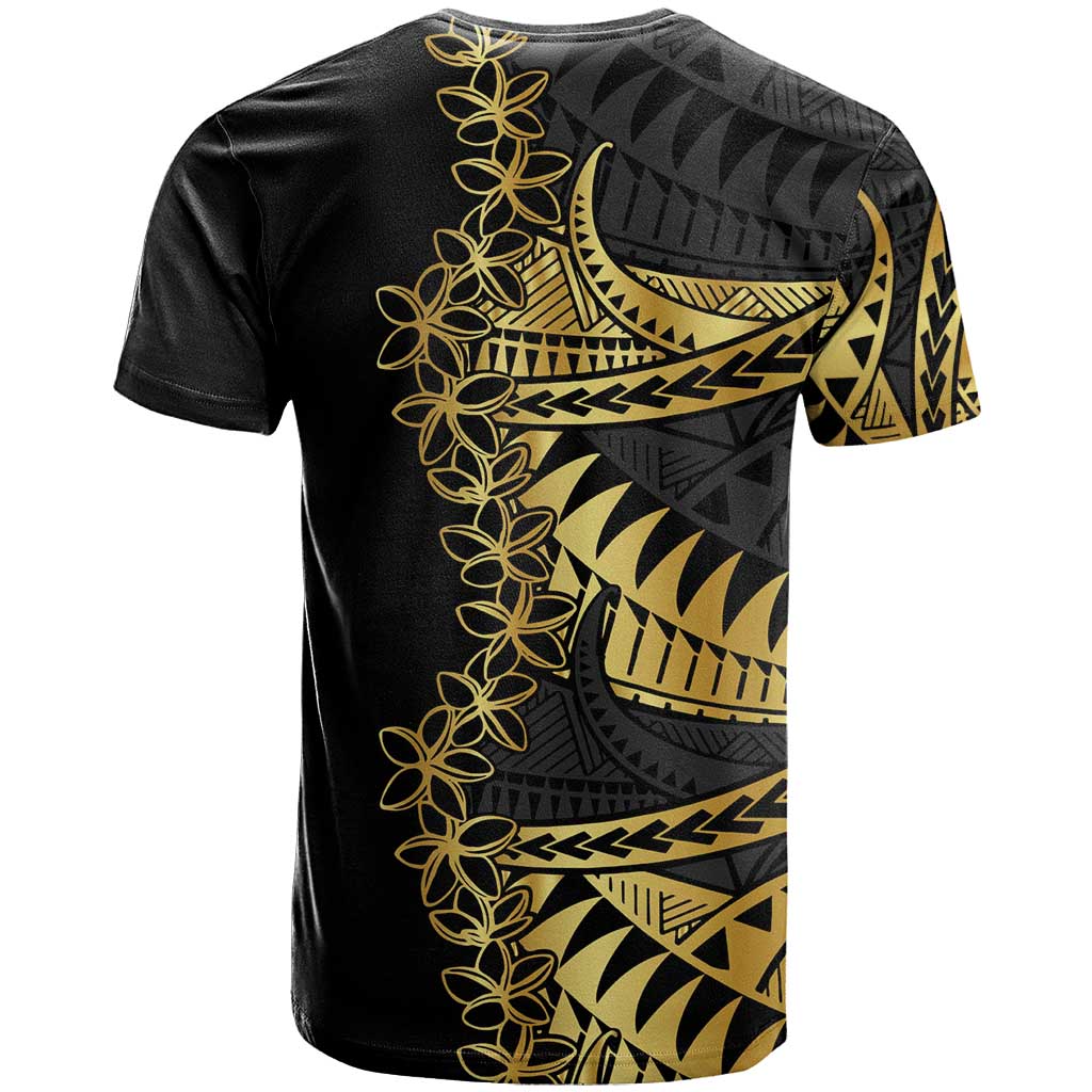 Polynesia T Shirt Black & Gold Fancy Plumeria