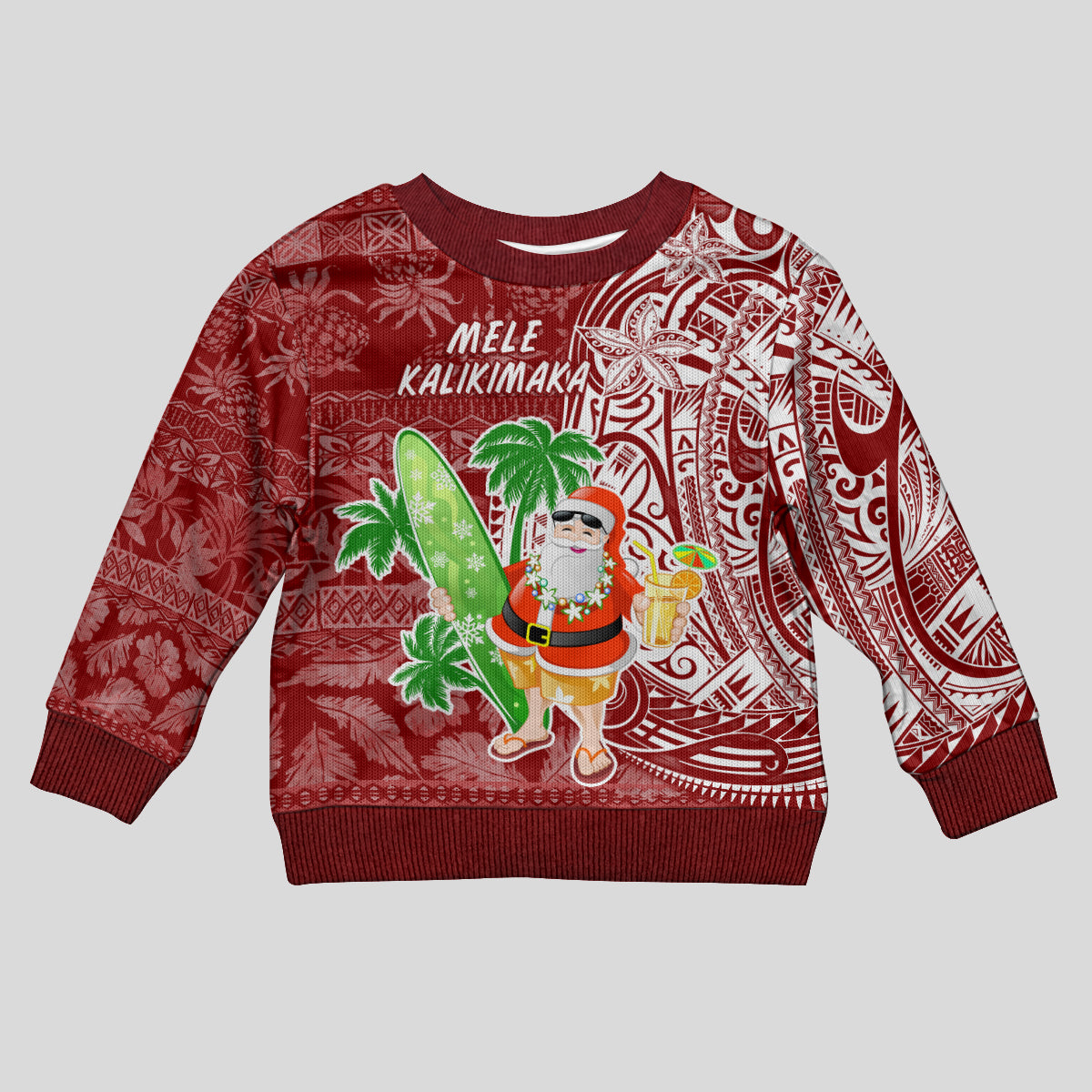 Hawaii Christmas Mele Kalikimaka Kid Ugly Christmas Sweater Santa Claus LT7 Kid Red - Polynesian Pride