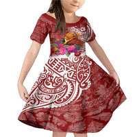 Papua New Guinea Christmas Family Matching Mermaid Dress and Hawaiian Shirt Bird-of-Paradise Special LT7 Daughter's Dress Red - Polynesian Pride