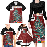 Personalised New Zealand Maori Christmas Family Matching Long Sleeve Bodycon Dress and Hawaiian Shirt Xmas Fern Mix Kowhawhai LT7 - Polynesian Pride