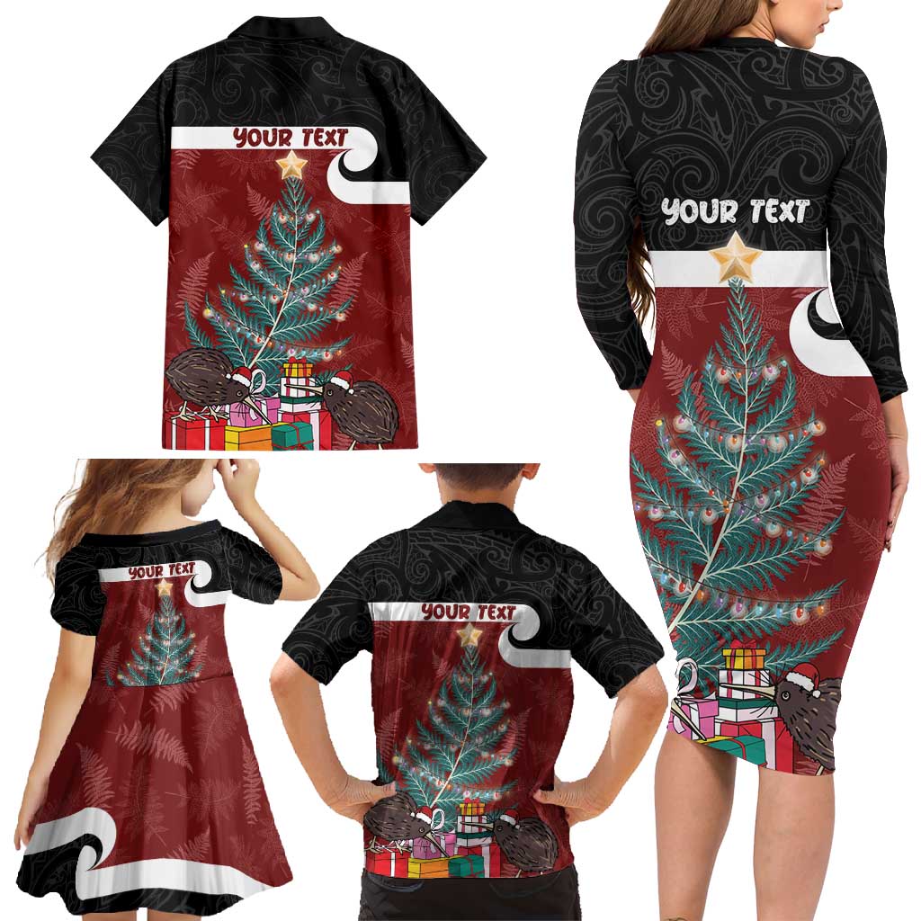 Personalised New Zealand Maori Christmas Family Matching Long Sleeve Bodycon Dress and Hawaiian Shirt Xmas Fern Mix Kowhawhai LT7 - Polynesian Pride