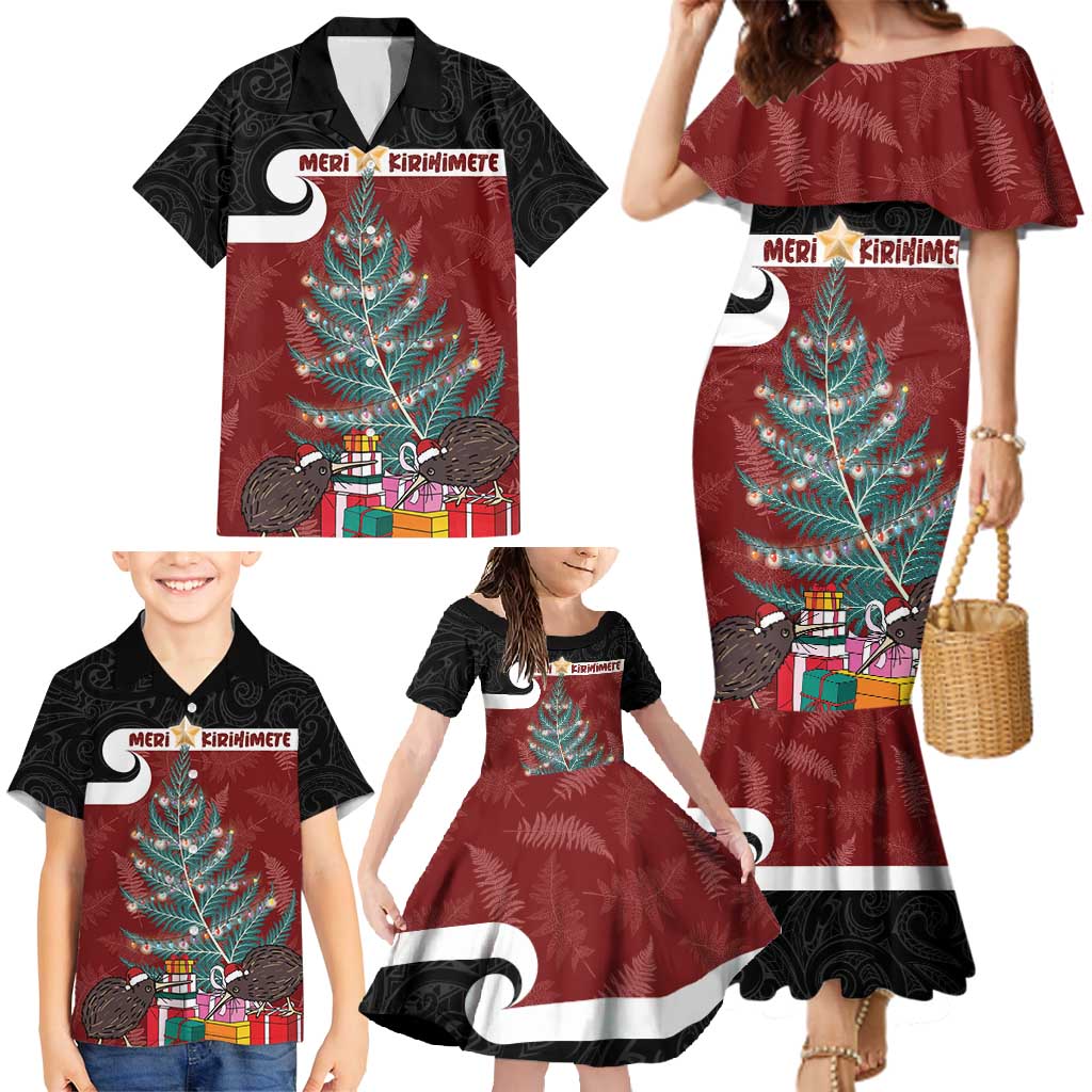 Personalised New Zealand Maori Christmas Family Matching Mermaid Dress and Hawaiian Shirt Xmas Fern Mix Kowhawhai LT7 - Polynesian Pride