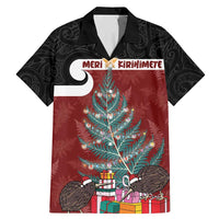 Personalised New Zealand Maori Christmas Family Matching Mermaid Dress and Hawaiian Shirt Xmas Fern Mix Kowhawhai LT7 Dad's Shirt - Short Sleeve Black - Polynesian Pride