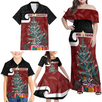 Personalised New Zealand Maori Christmas Family Matching Off Shoulder Maxi Dress and Hawaiian Shirt Xmas Fern Mix Kowhawhai LT7 - Polynesian Pride