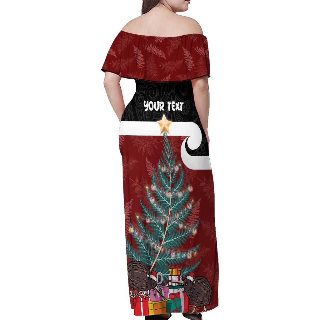 Personalised New Zealand Maori Christmas Family Matching Off Shoulder Maxi Dress and Hawaiian Shirt Xmas Fern Mix Kowhawhai LT7 - Polynesian Pride
