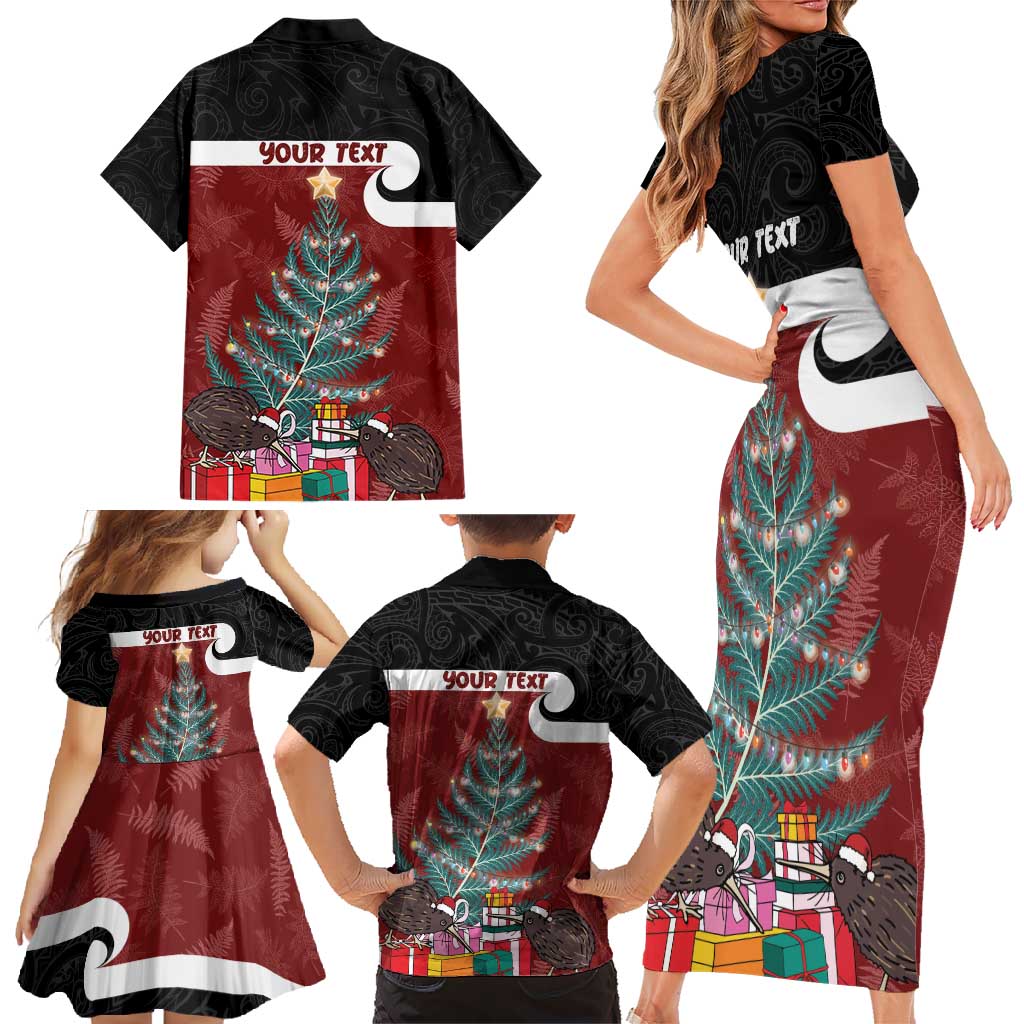 Personalised New Zealand Maori Christmas Family Matching Short Sleeve Bodycon Dress and Hawaiian Shirt Xmas Fern Mix Kowhawhai LT7 - Polynesian Pride