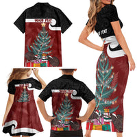Personalised New Zealand Maori Christmas Family Matching Short Sleeve Bodycon Dress and Hawaiian Shirt Xmas Fern Mix Kowhawhai LT7 - Polynesian Pride