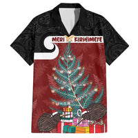 Personalised New Zealand Maori Christmas Family Matching Tank Maxi Dress and Hawaiian Shirt Xmas Fern Mix Kowhawhai LT7 Dad's Shirt - Short Sleeve Black - Polynesian Pride