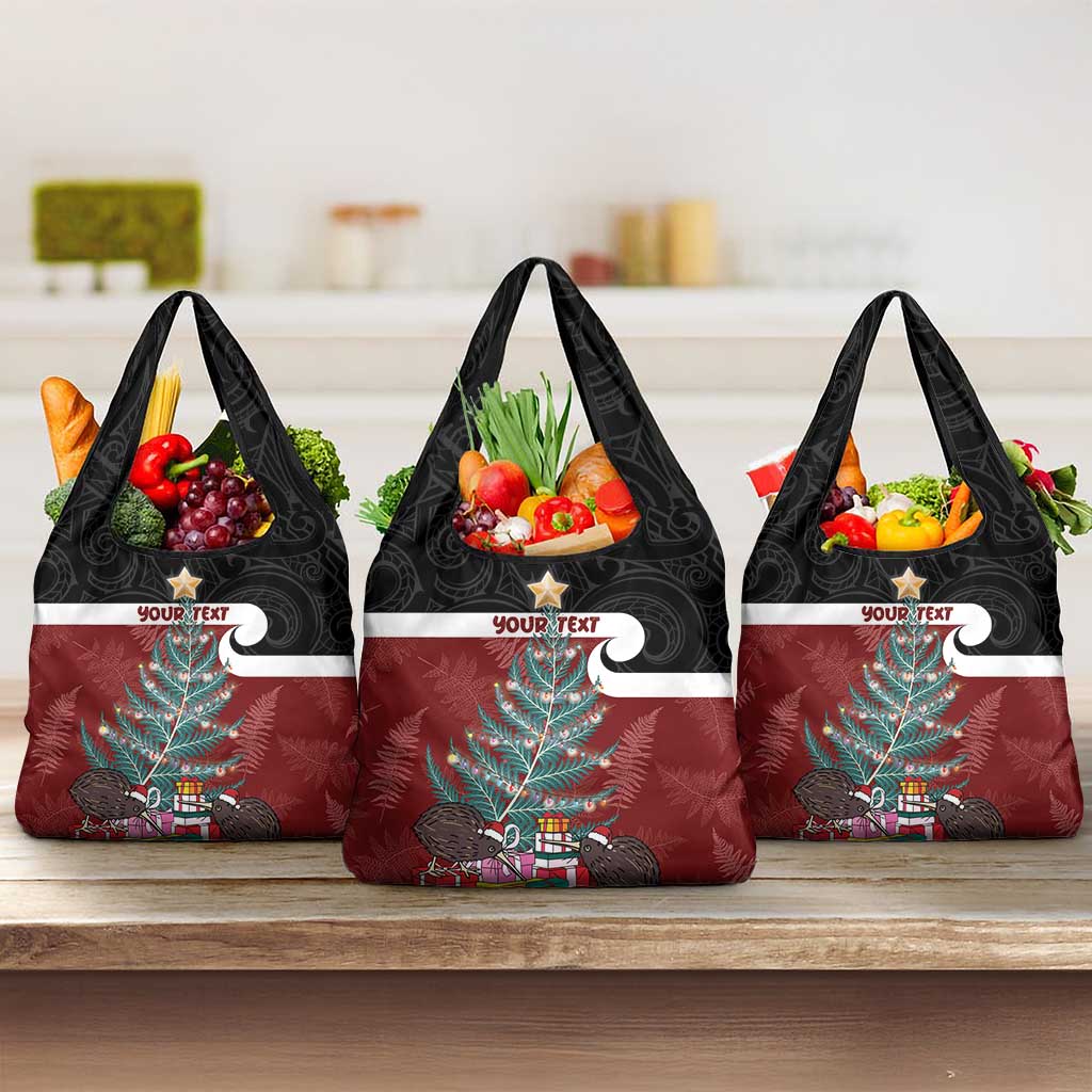 Personalised New Zealand Maori Christmas Grocery Bag Xmas Fern Mix Kowhawhai LT7 3-pack One Size Black - Polynesian Pride