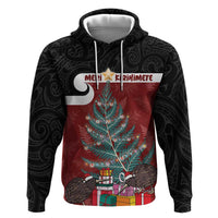 Personalised New Zealand Maori Christmas Hoodie Xmas Fern Mix Kowhawhai LT7 Pullover Hoodie Black - Polynesian Pride