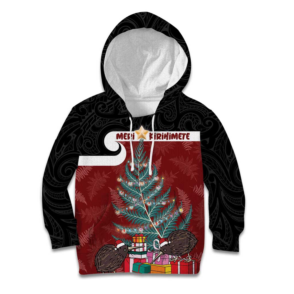 Personalised New Zealand Maori Christmas Kid Hoodie Xmas Fern Mix Kowhawhai LT7 Hoodie Black - Polynesian Pride