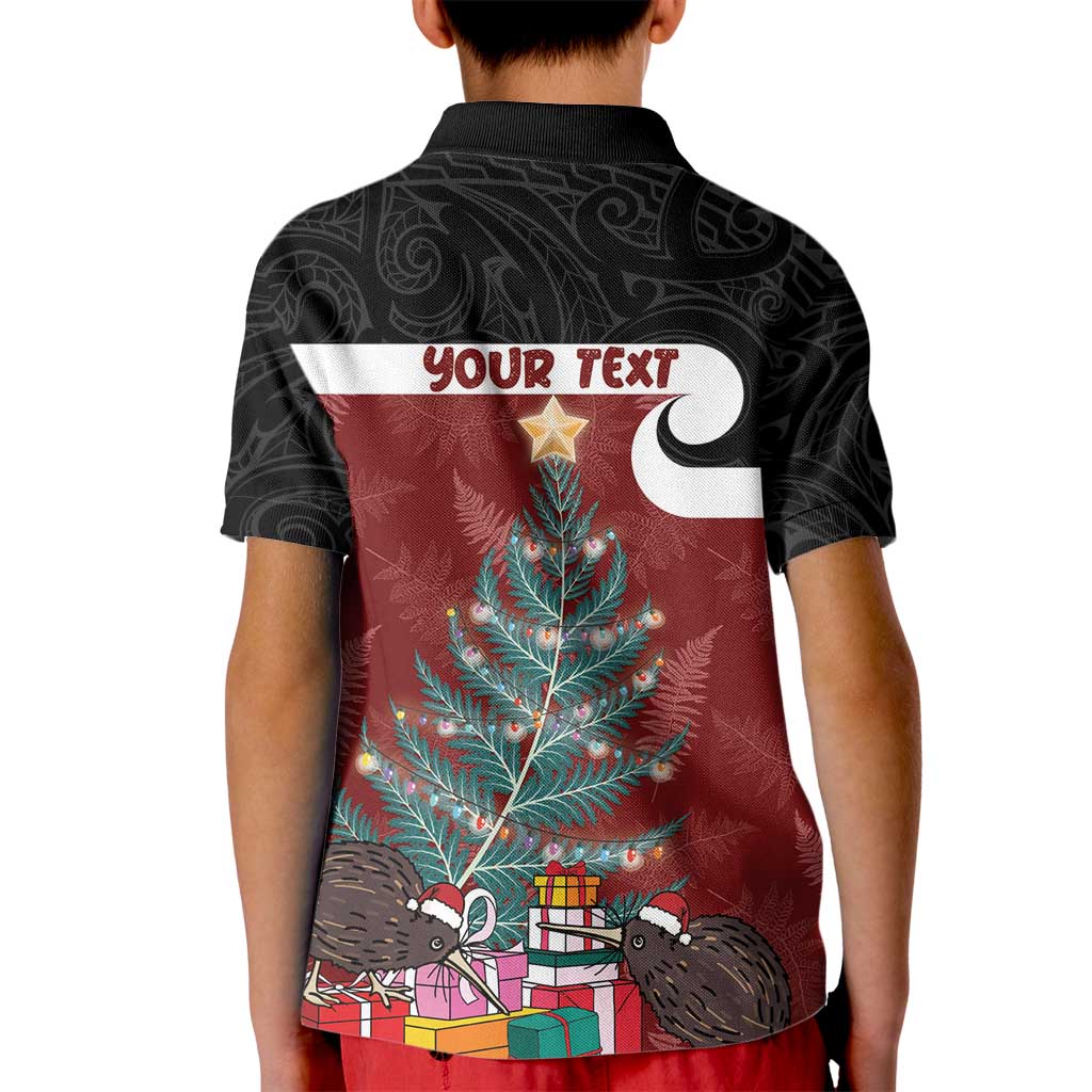 Personalised New Zealand Maori Christmas Kid Polo Shirt Xmas Fern Mix Kowhawhai LT7 - Polynesian Pride