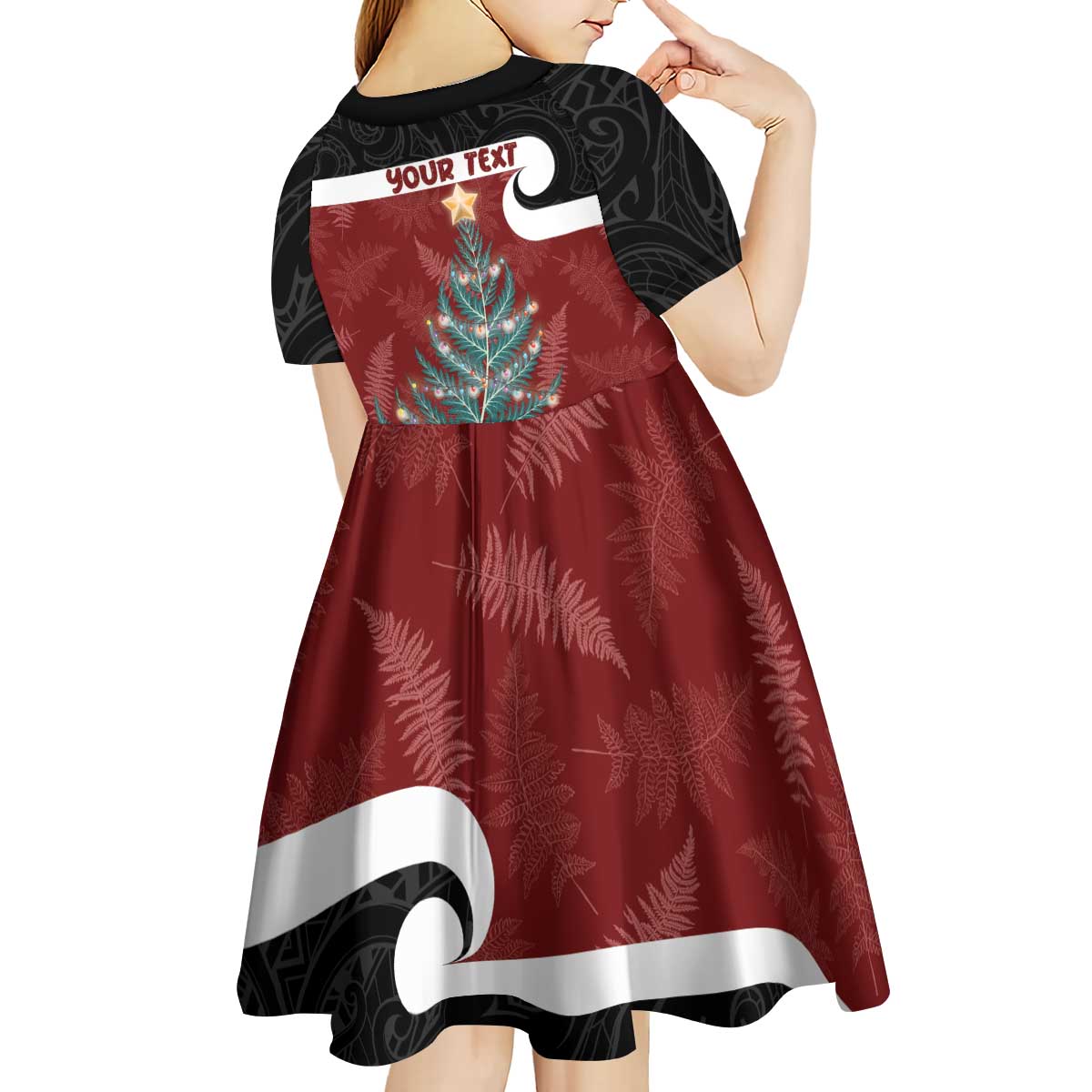 Personalised New Zealand Maori Christmas Kid Short Sleeve Dress Xmas Fern Mix Kowhawhai LT7 - Polynesian Pride