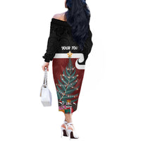Personalised New Zealand Maori Christmas Off The Shoulder Long Sleeve Dress Xmas Fern Mix Kowhawhai LT7 - Polynesian Pride