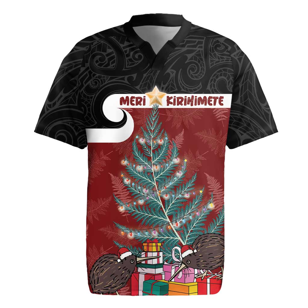 Personalised New Zealand Maori Christmas Rugby Jersey Xmas Fern Mix Kowhawhai LT7 Black - Polynesian Pride