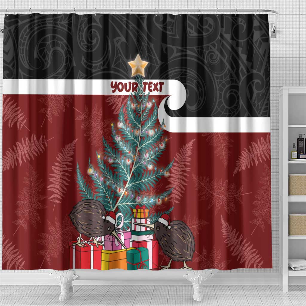 Personalised New Zealand Maori Christmas Shower Curtain Xmas Fern Mix Kowhawhai LT7 - Polynesian Pride