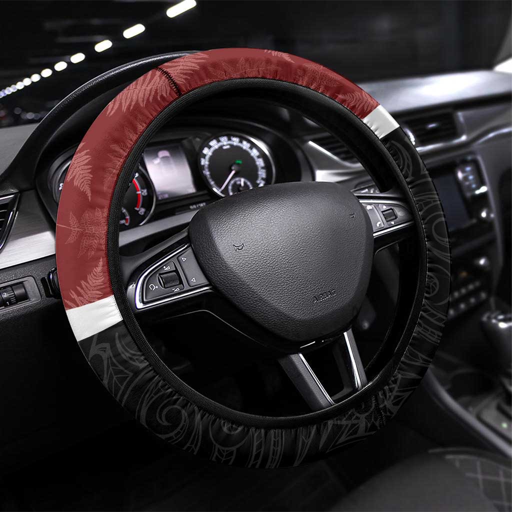 New Zealand Maori Christmas Steering Wheel Cover Xmas Fern Mix Kowhawhai LT7 Universal Fit Black - Polynesian Pride
