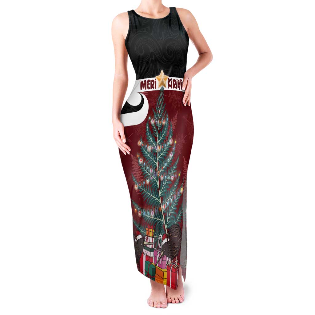 Personalised New Zealand Maori Christmas Tank Maxi Dress Xmas Fern Mix Kowhawhai LT7 Women Black - Polynesian Pride