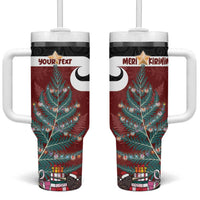 Personalised New Zealand Maori Christmas Tumbler With Handle Xmas Fern Mix Kowhawhai LT7 One Size: 40 oz Black - Polynesian Pride
