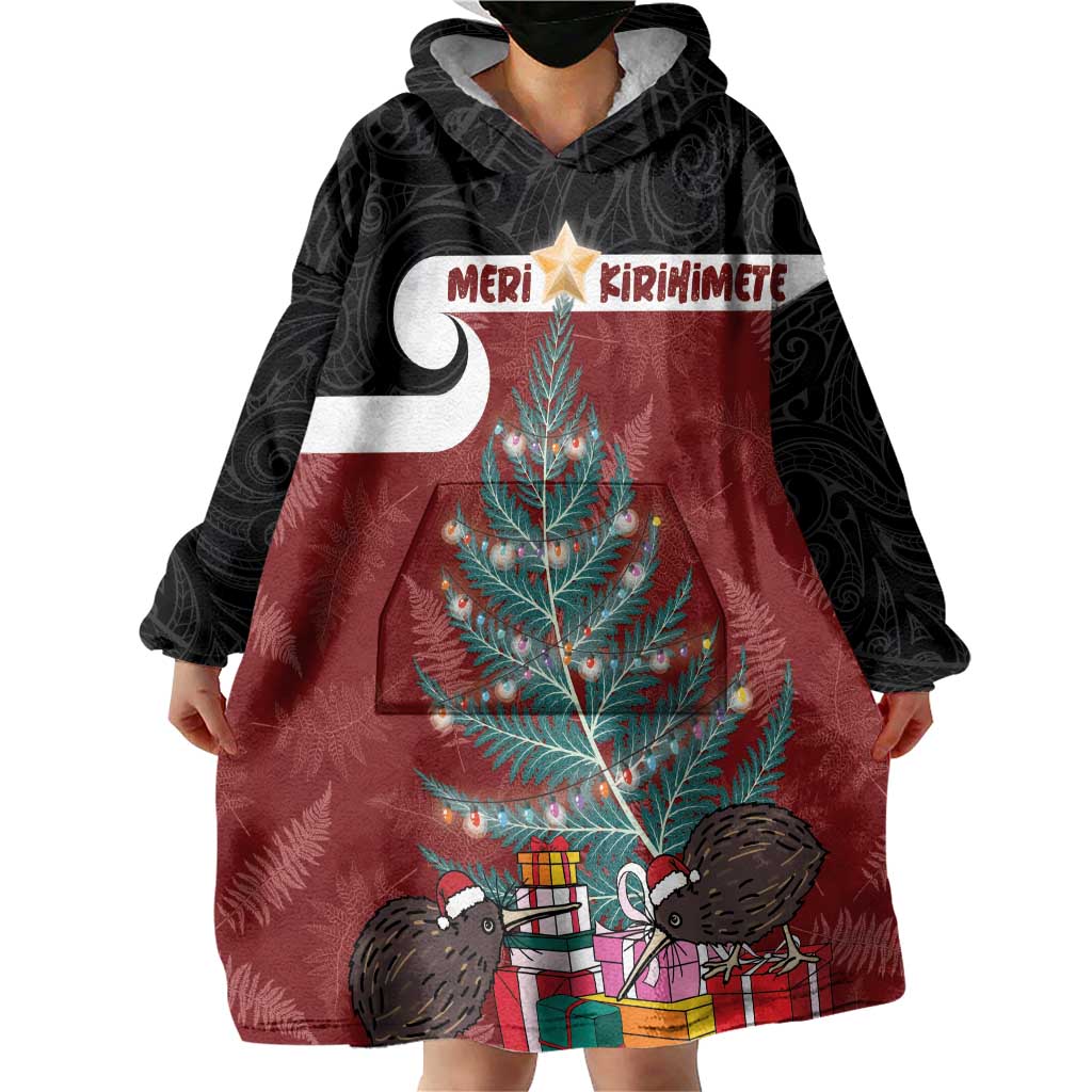 Personalised New Zealand Maori Christmas Wearable Blanket Hoodie Xmas Fern Mix Kowhawhai LT7 - Polynesian Pride
