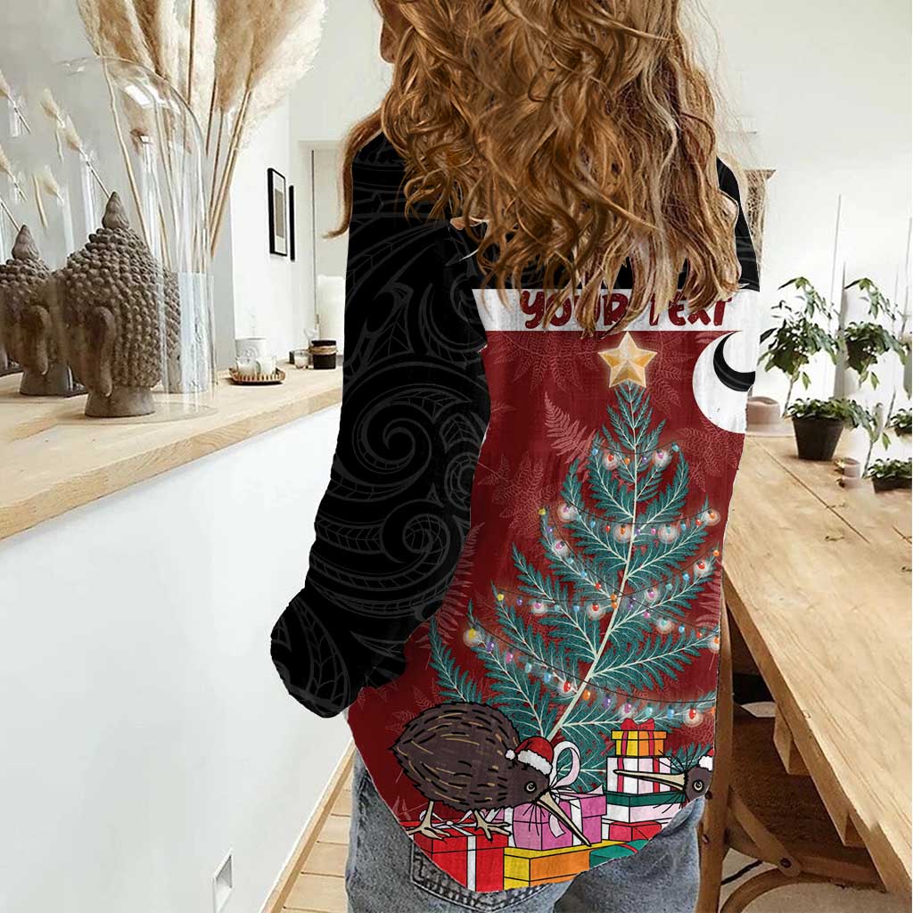 Personalised New Zealand Maori Christmas Women Casual Shirt Xmas Fern Mix Kowhawhai LT7 - Polynesian Pride