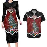Personalised New Zealand Christmas Couples Matching Long Sleeve Bodycon Dress and Hawaiian Shirt Xmas Fern and Kiwi Birds LT7 Black - Polynesian Pride