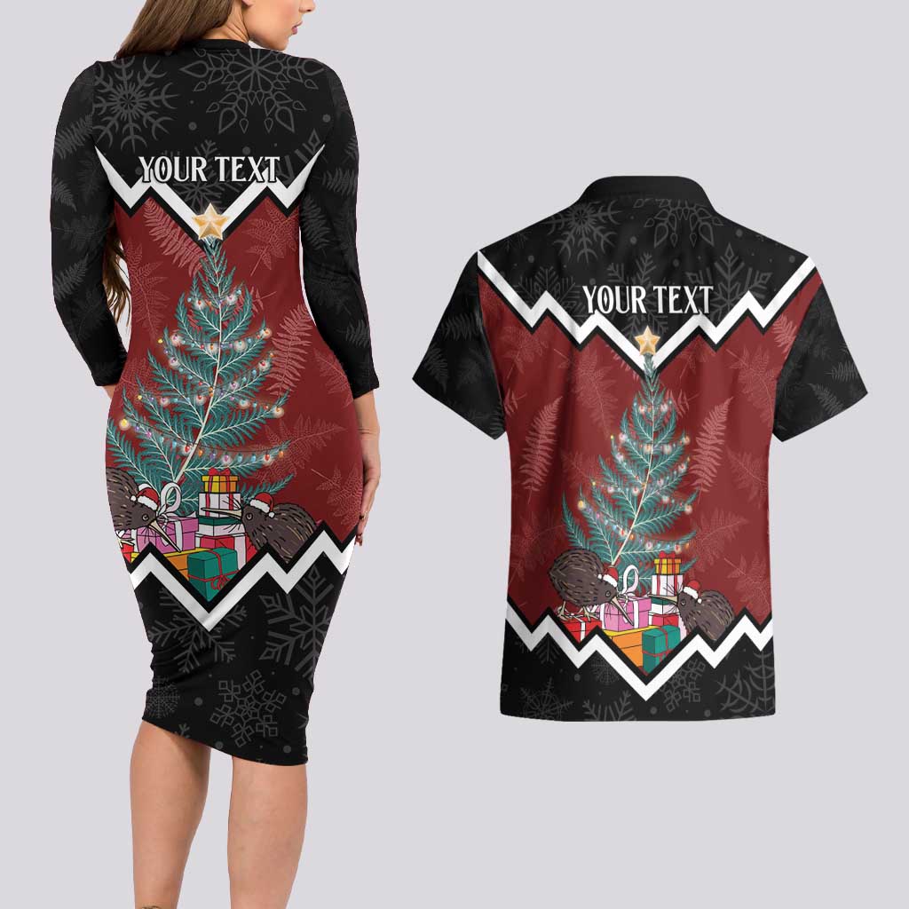 Personalised New Zealand Christmas Couples Matching Long Sleeve Bodycon Dress and Hawaiian Shirt Xmas Fern and Kiwi Birds LT7 - Polynesian Pride