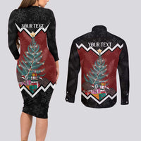 Personalised New Zealand Christmas Couples Matching Long Sleeve Bodycon Dress and Long Sleeve Button Shirt Xmas Fern and Kiwi Birds LT7 - Polynesian Pride