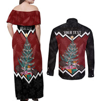 Personalised New Zealand Christmas Couples Matching Off Shoulder Maxi Dress and Long Sleeve Button Shirt Xmas Fern and Kiwi Birds LT7 - Polynesian Pride
